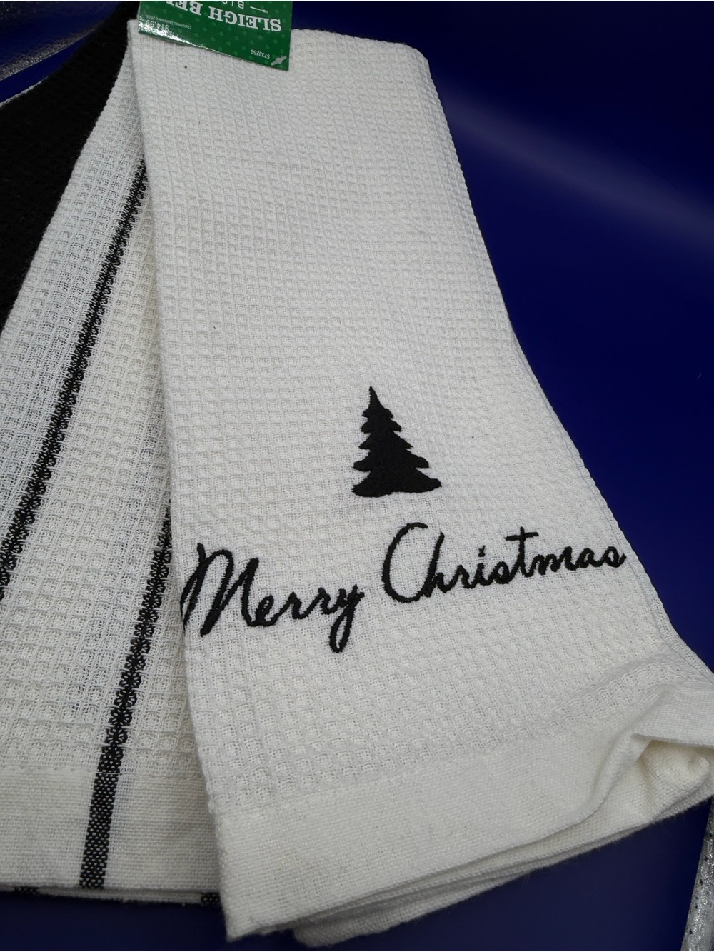 Christmas Tree Kitchen Towels - Black & White Set - Picture 2 of 4